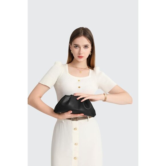 🆕Women Black PU Leather Clutch Purse Elegant Evening Bag Formal Luxurious - Picture 2 of 9